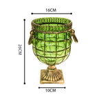 SOGA Green Colored European Glass Jar Flower Vase Solid Base with Metal Handle