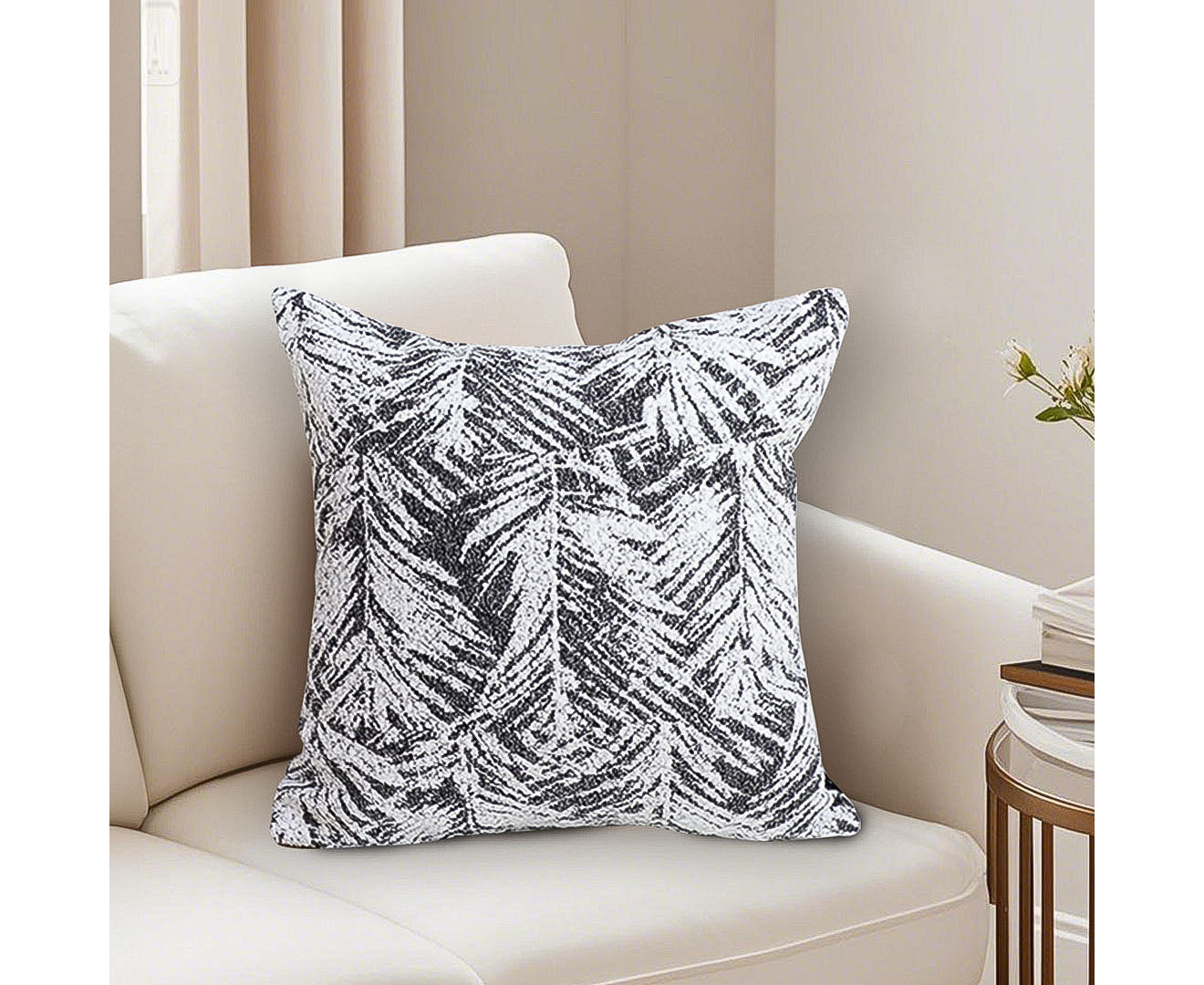 SOGA 50cm Elegant Beige Scrollwork Pattern Black Trim Decorative Throw Pillow