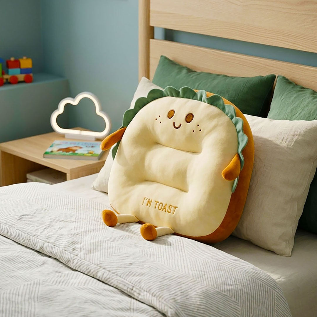 SOGA Smiley Face Toast Bread Cushion Stuffed Car Seat Plush Cartoon Back Support Pillow Home Decor