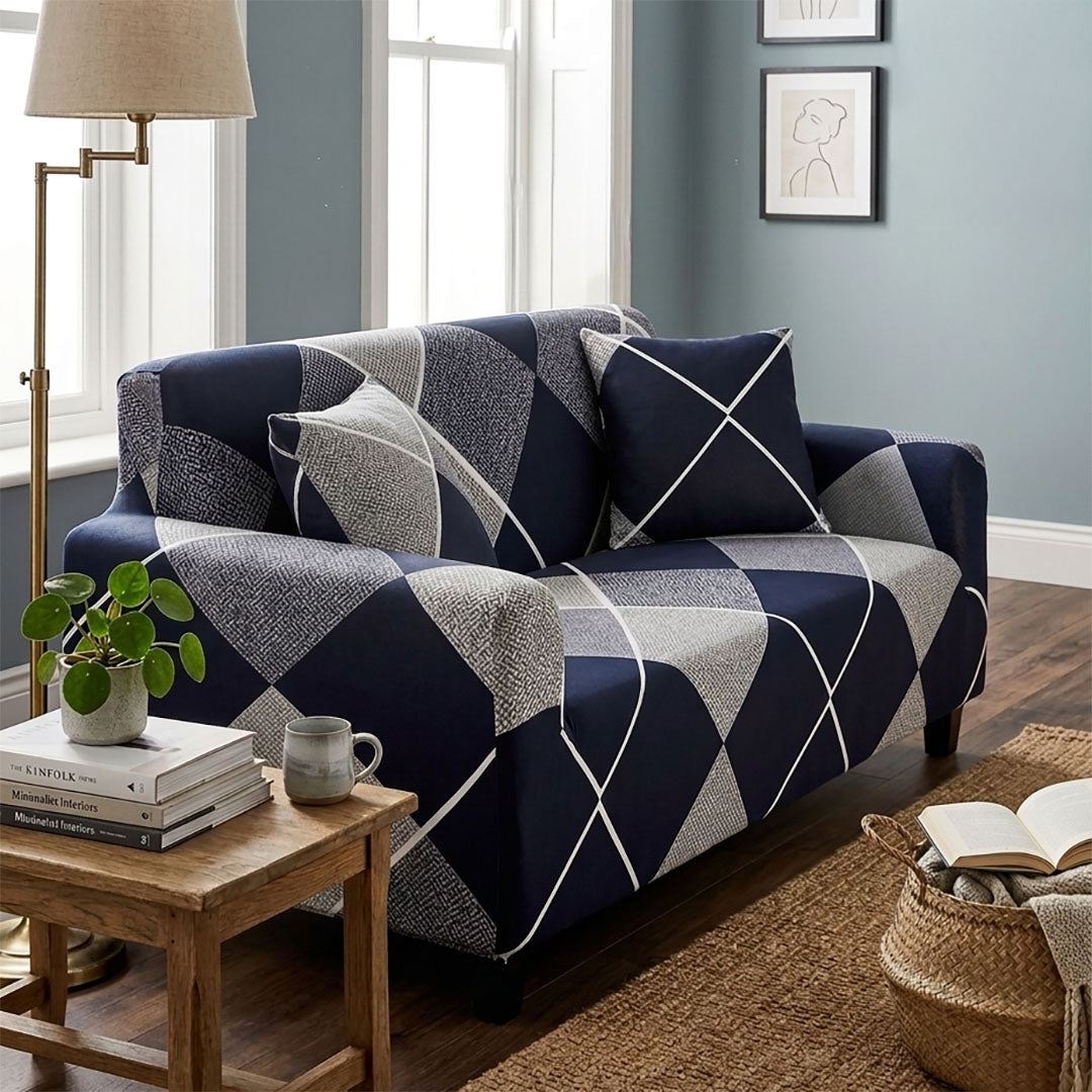 SOGA 2-Seater Checkered Sofa Cover Couch Protector High Stretch Lounge Slipcover Home Decor