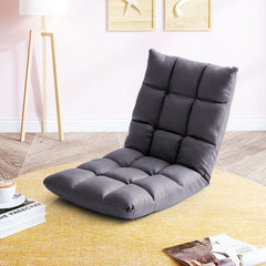 SOGA 2X Grey Lounge Floor Recliner Adjustable Gaming Sofa Bed Foldable Indoor Outdoor Backrest Seat Home Office Decor