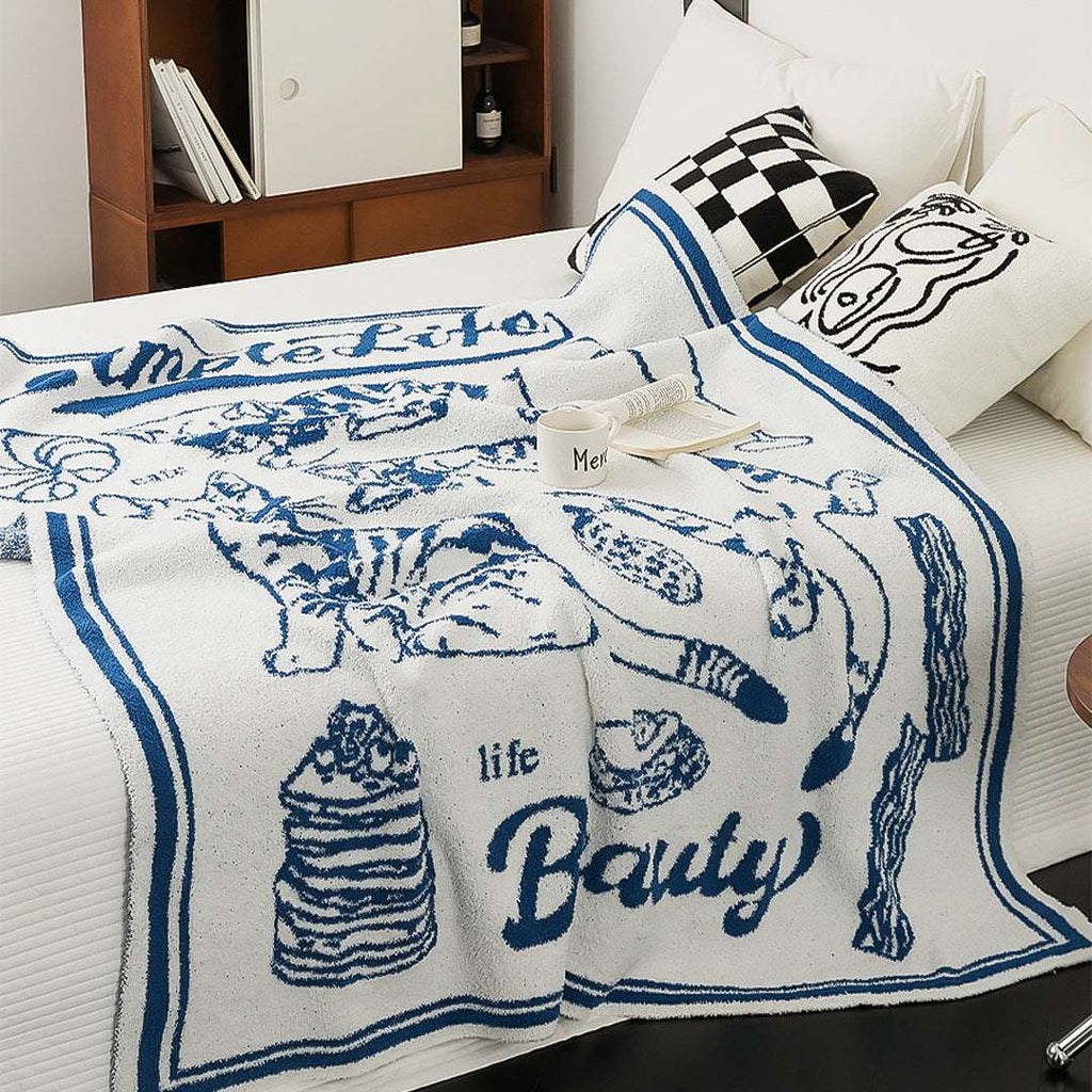 SOGA 2X Off-White Cat Print Throw Blanket 130x160cm Polyester $ 280