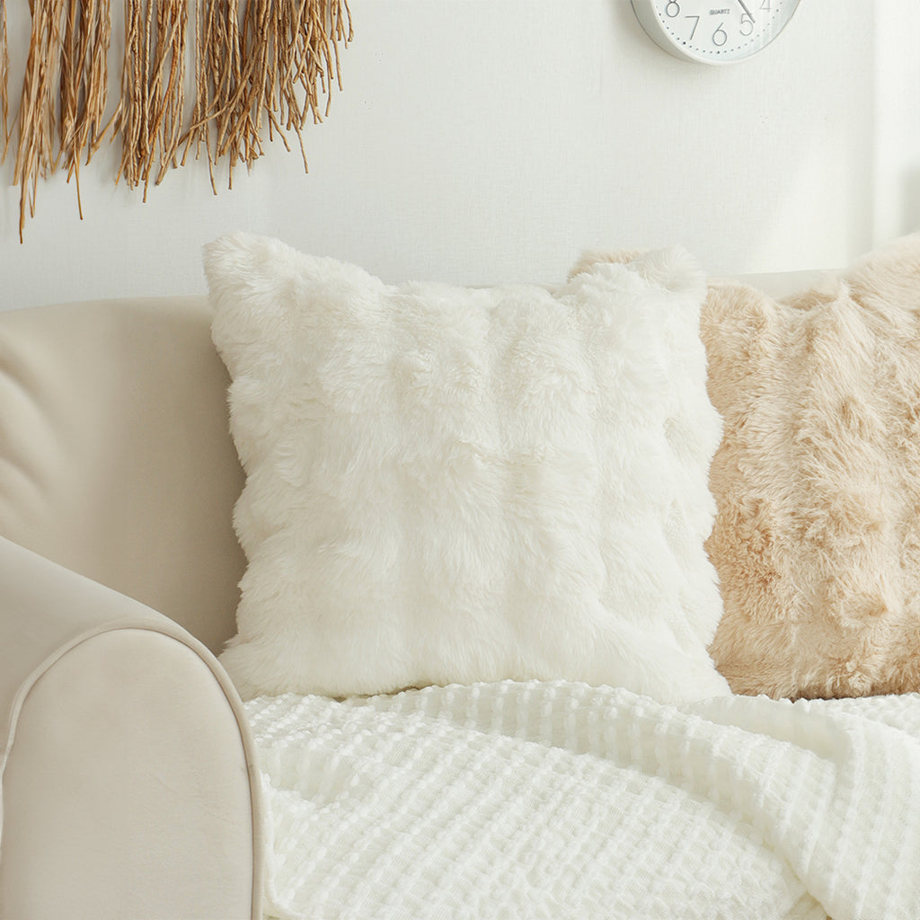 SOGA 2X 50cm Throw Pillow White Rabbit Fur Cushion Luxurious Soft Decorative Square Pillow for Living Room