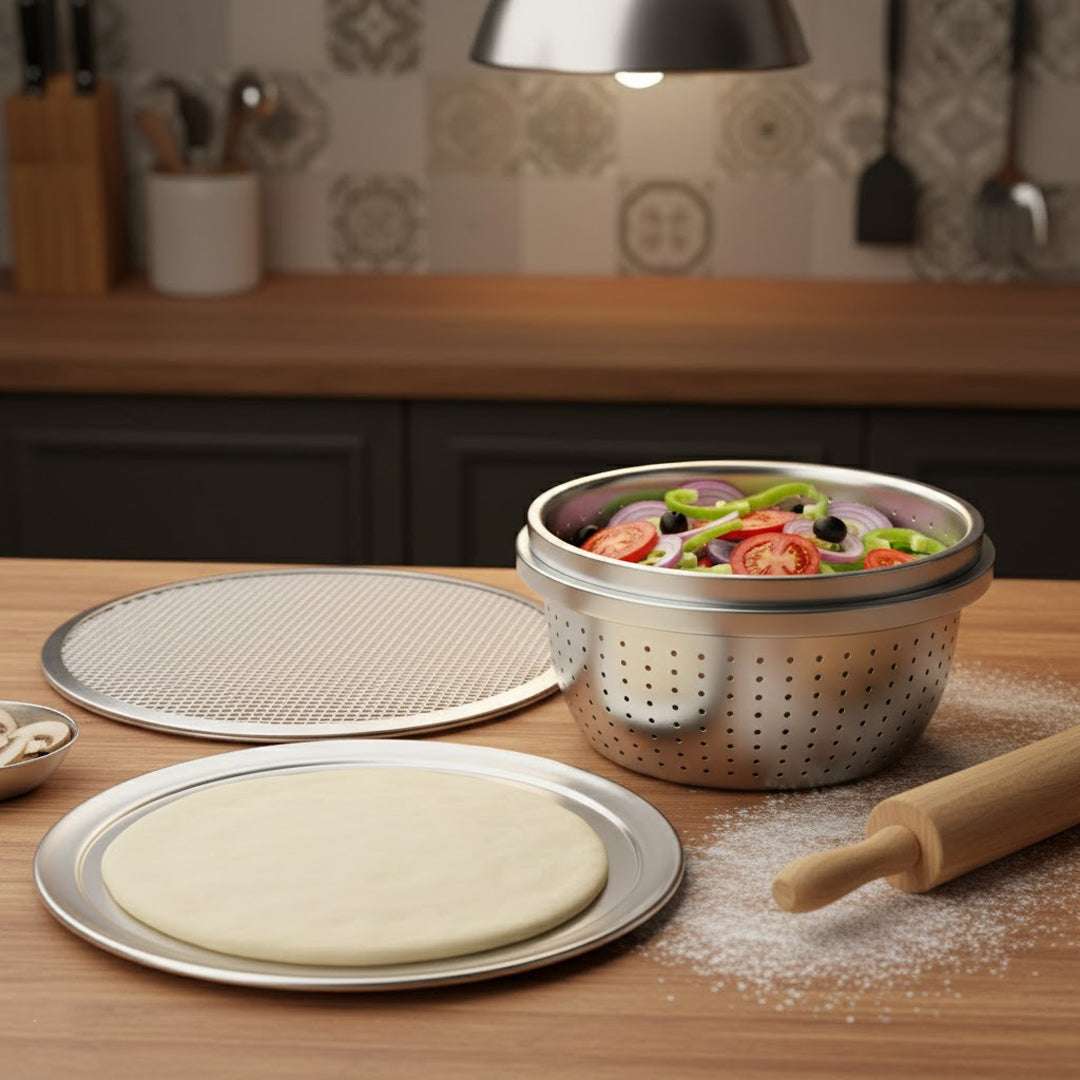 SOGA Kitchenware Bundle – Pizza Pans, Aluminum Baking Tray & Stainless Steel Colander Set $ 115