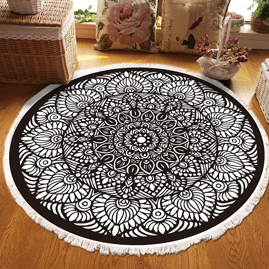 SOGA 120cm Mandala Modern Ethnic Tassel Print Anti-slip Doormat, Home Decor