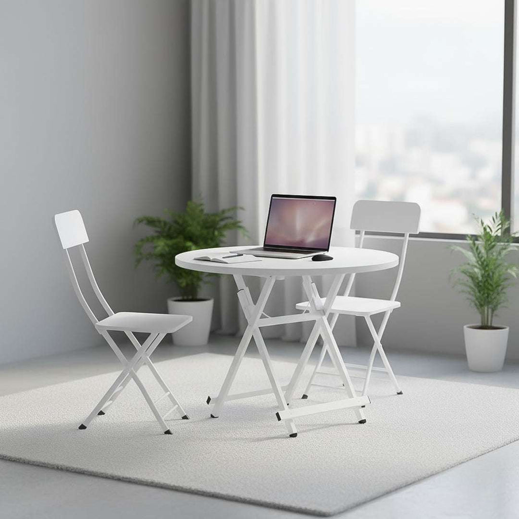 SOGA Home & Living Bundle – White Folding Dining Table & 2 Foldable Chairs for Home Decor $ 0