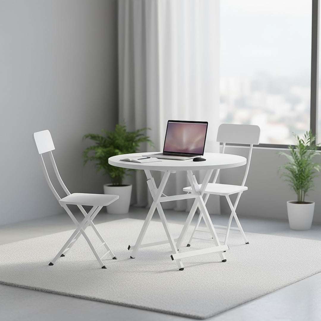 SOGA Home & Living Bundle – White Folding Dining Table & 2 Foldable Chairs for Home Decor $ 0