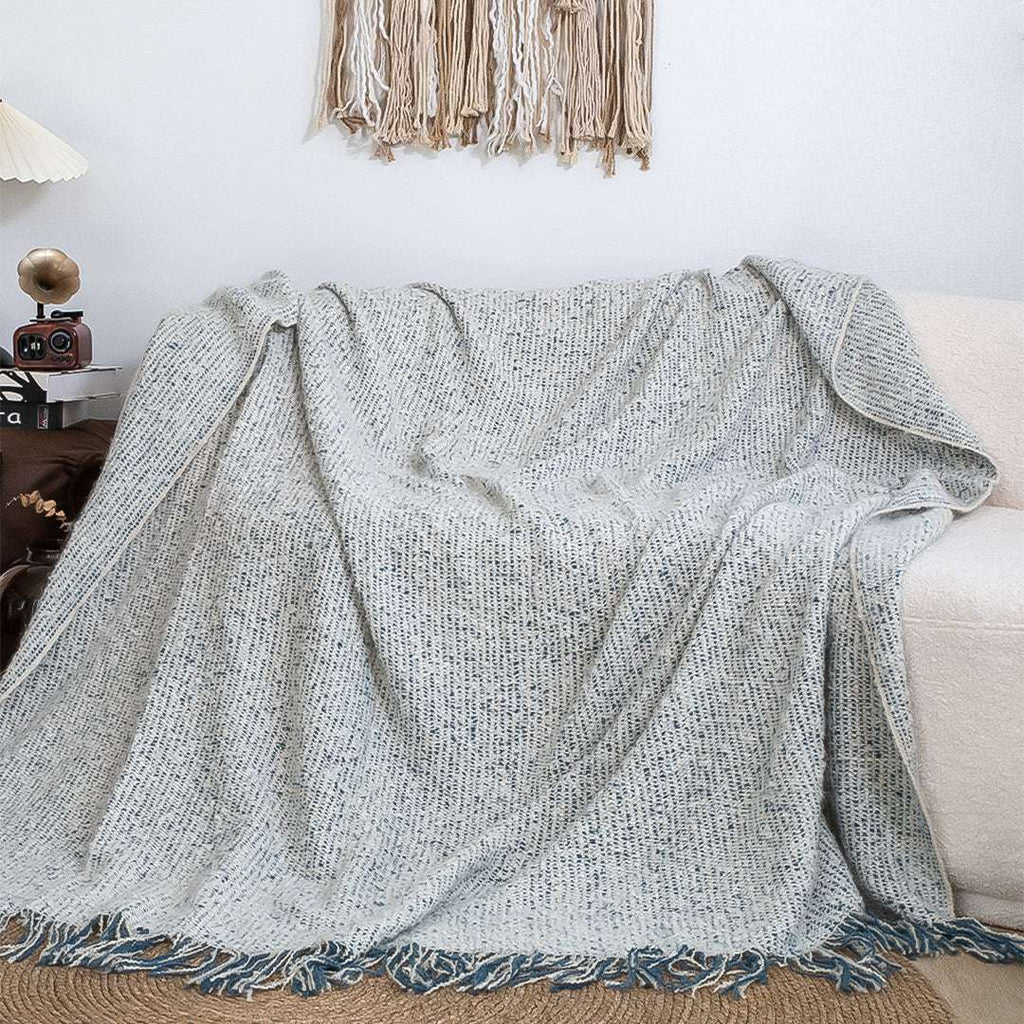 SOGA 2X Light Blue-Gray Tassel Throw Blanket 160x200cm Soft Polyester $ 155