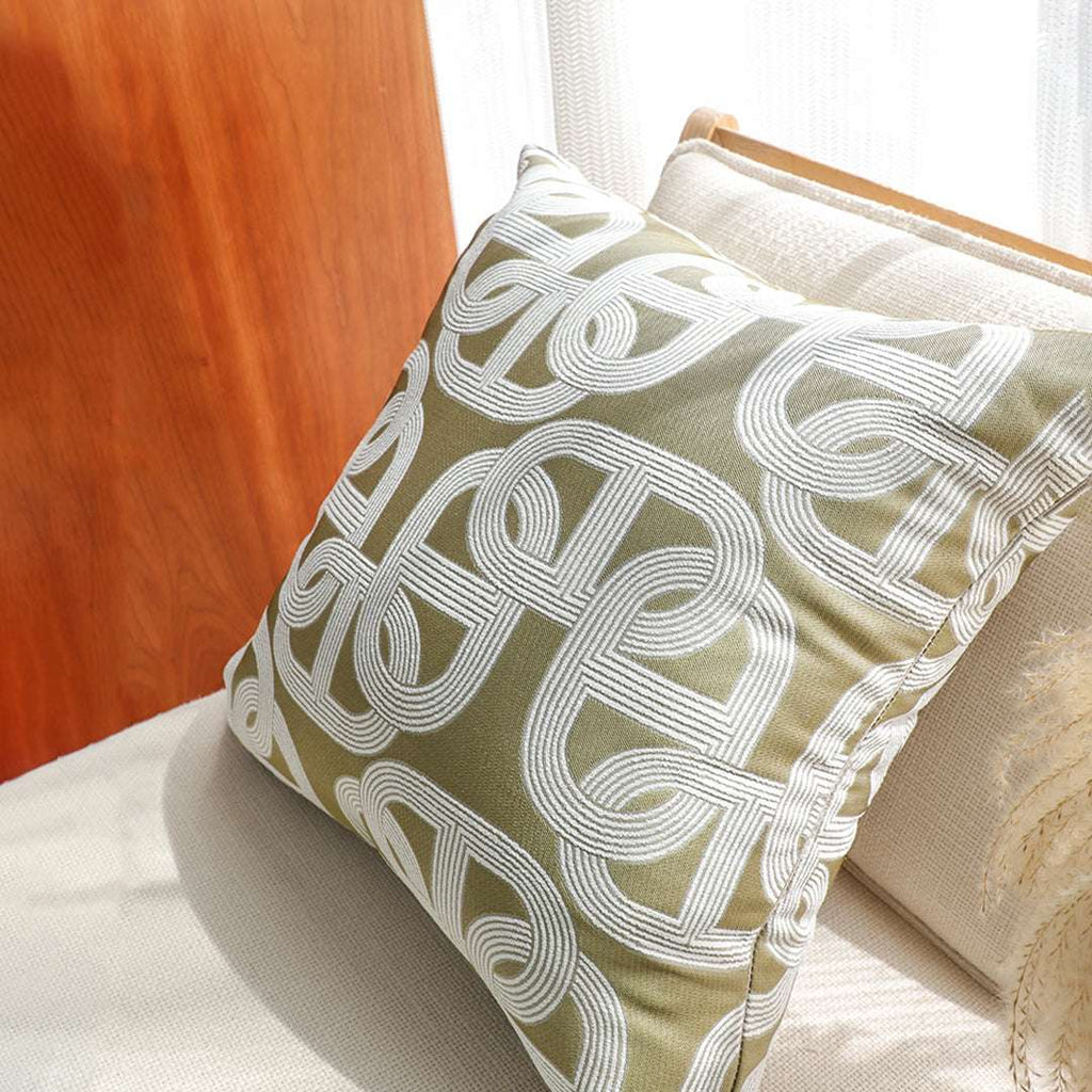 SOGA 2X 50cm Artistic Olive Green White Geometric Pattern Throw Pillow $ 142