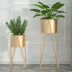 SOGA 2X 70cm Gold Metal Plant Stand with Gold Flower Pot Holder Corner Shelving Rack Indoor Display