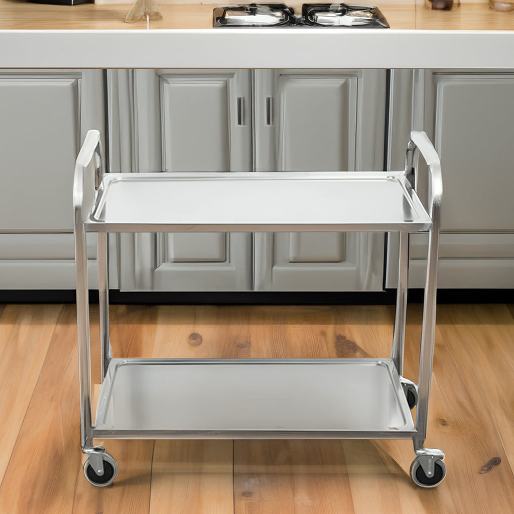 SOGA 2 Tier Stainless Steel Kitchen Dinning Food Cart Trolley Utility Round 86x54x94cm Large
