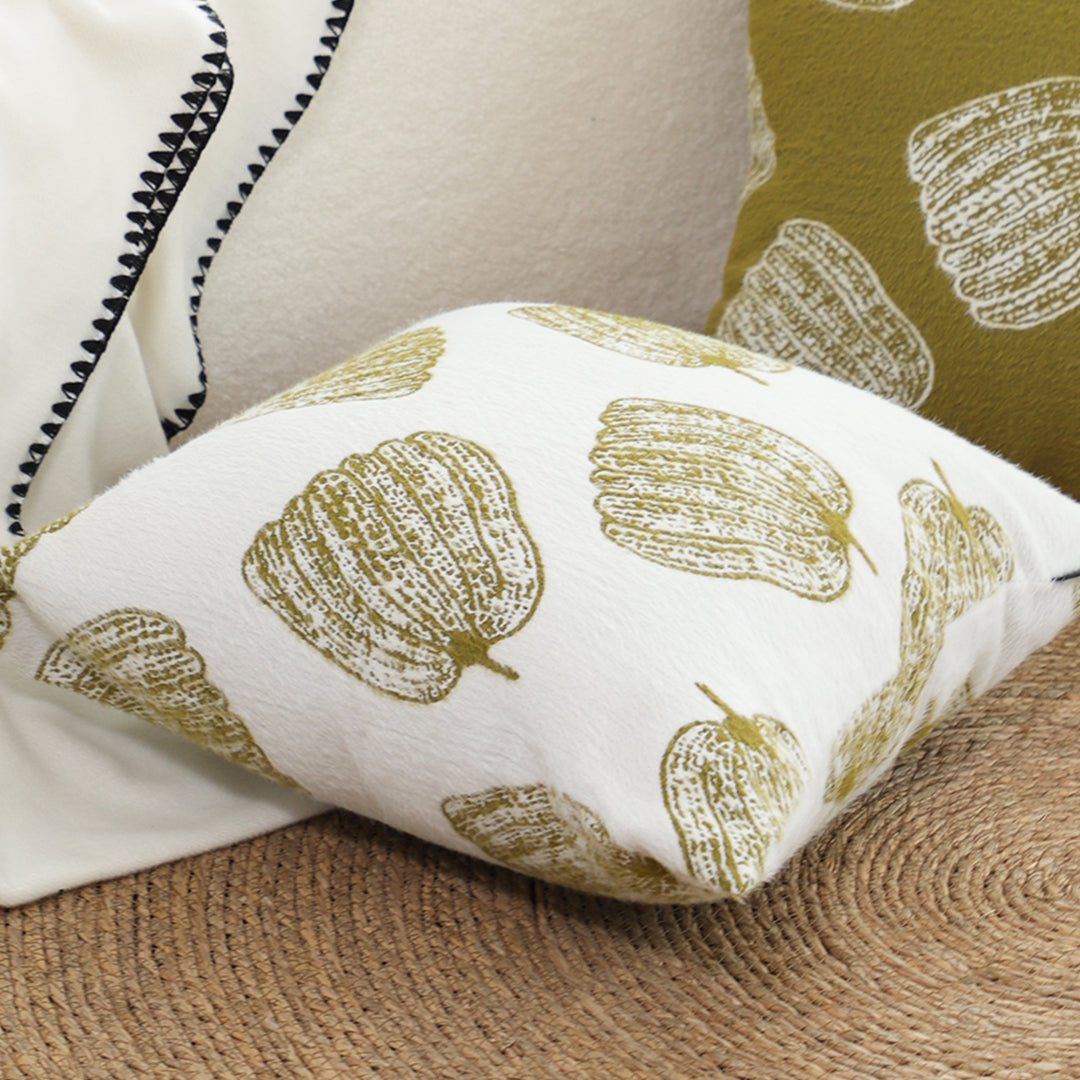 SOGA 2X 50cm Throw Pillow White with Olive Green Autumn Harvest Pumpkin Print Home Decor