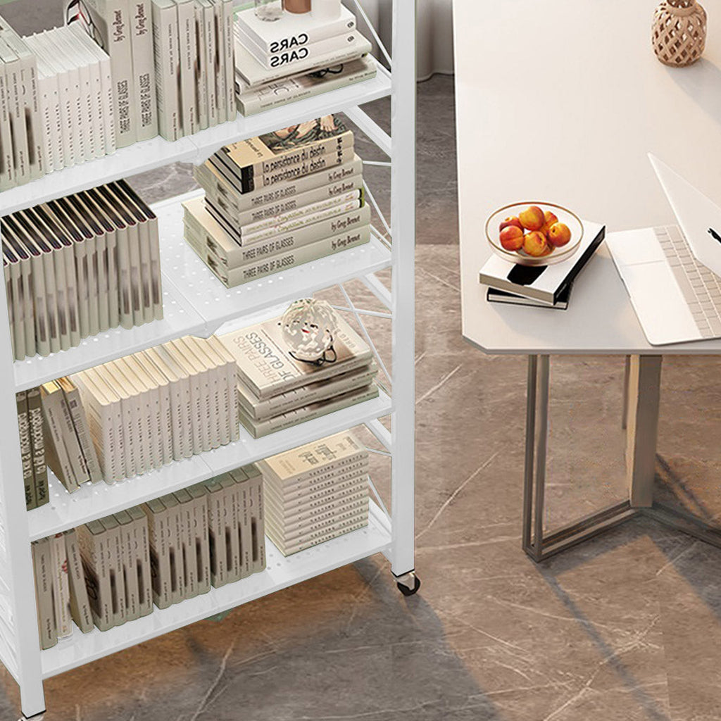 SOGA 2X 5 Tier Steel White Foldable Display Stand Multi-Functional Shelves Storage Organizer with Wheels