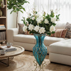 SOGA 67cm Blue Glass Tall Floor Vase and 12pcs White Artificial Fake Flower Set