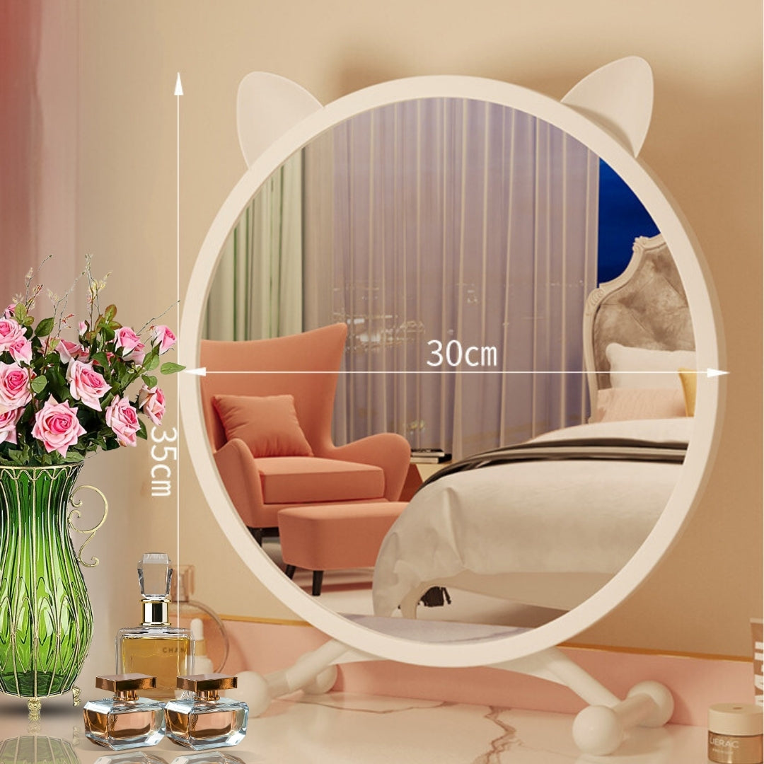 SOGA 2X 30cm White Smart Makeup Bedroom Table Mirror Cat Ear Style No LED Light