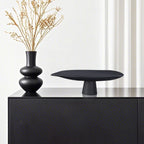 SOGA 46cm Black Ceramic Decorative Plate on Pedestal Stand