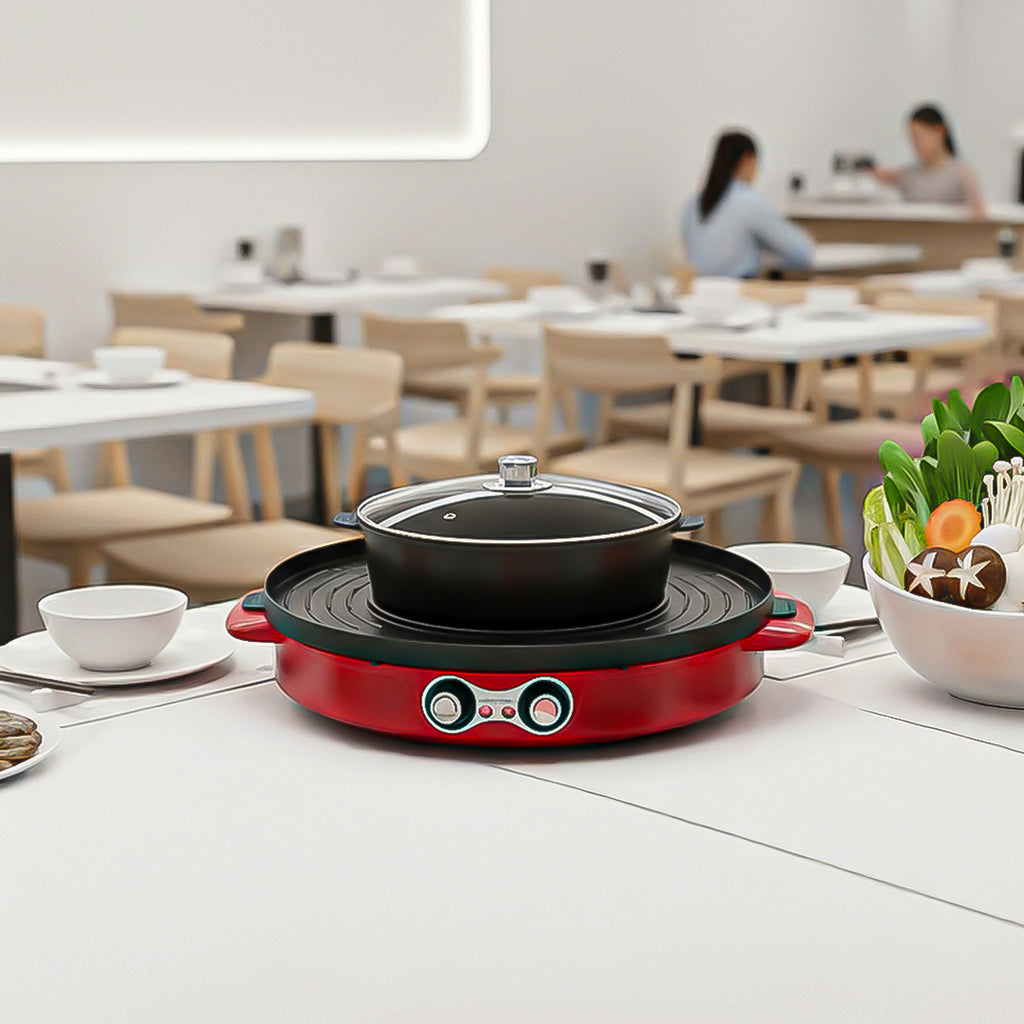 SOGA 2-in-1 44CM Electric Hot Pot BBQ Grill Maifan Stone Non-Stick Coating 2100W