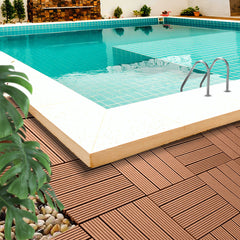 SOGA 11 pcs Red Brown DIY Wooden Composite Decking Tiles Garden Outdoor Backyard Flooring Home Decor