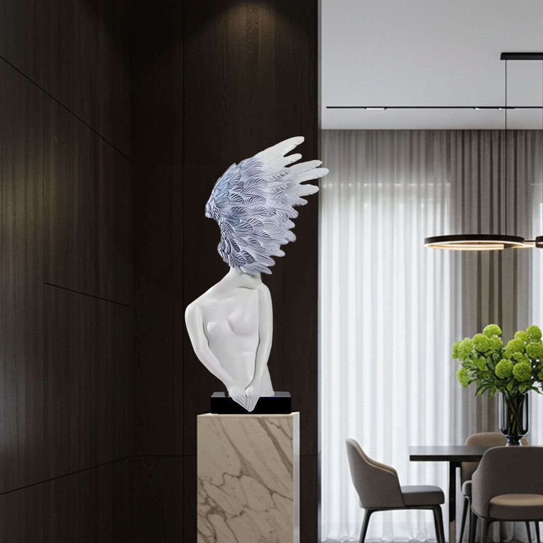 SOGA 86cm White Blue Winged Sculpture – Home Decor