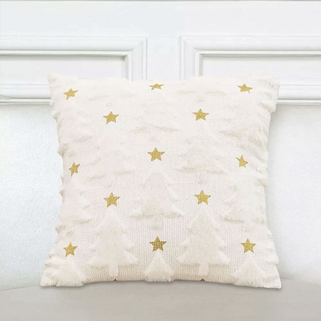 SOGA 2X 45cm Celestial Cream Textured Gold Star Pattern Throw Pillow