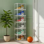 SOGA 6 Tier Transparent Portable Shoe Organiser Sneaker Footwear Folding Plastic Bin Stackable Storage Box with Magnetic Door
