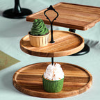 SOGA 2X 15cm 2 Tier  Brown Round Wooden Acacia Dessert Tray Cake Snacks Cupcake Stand Buffet Serving Countertop Decor