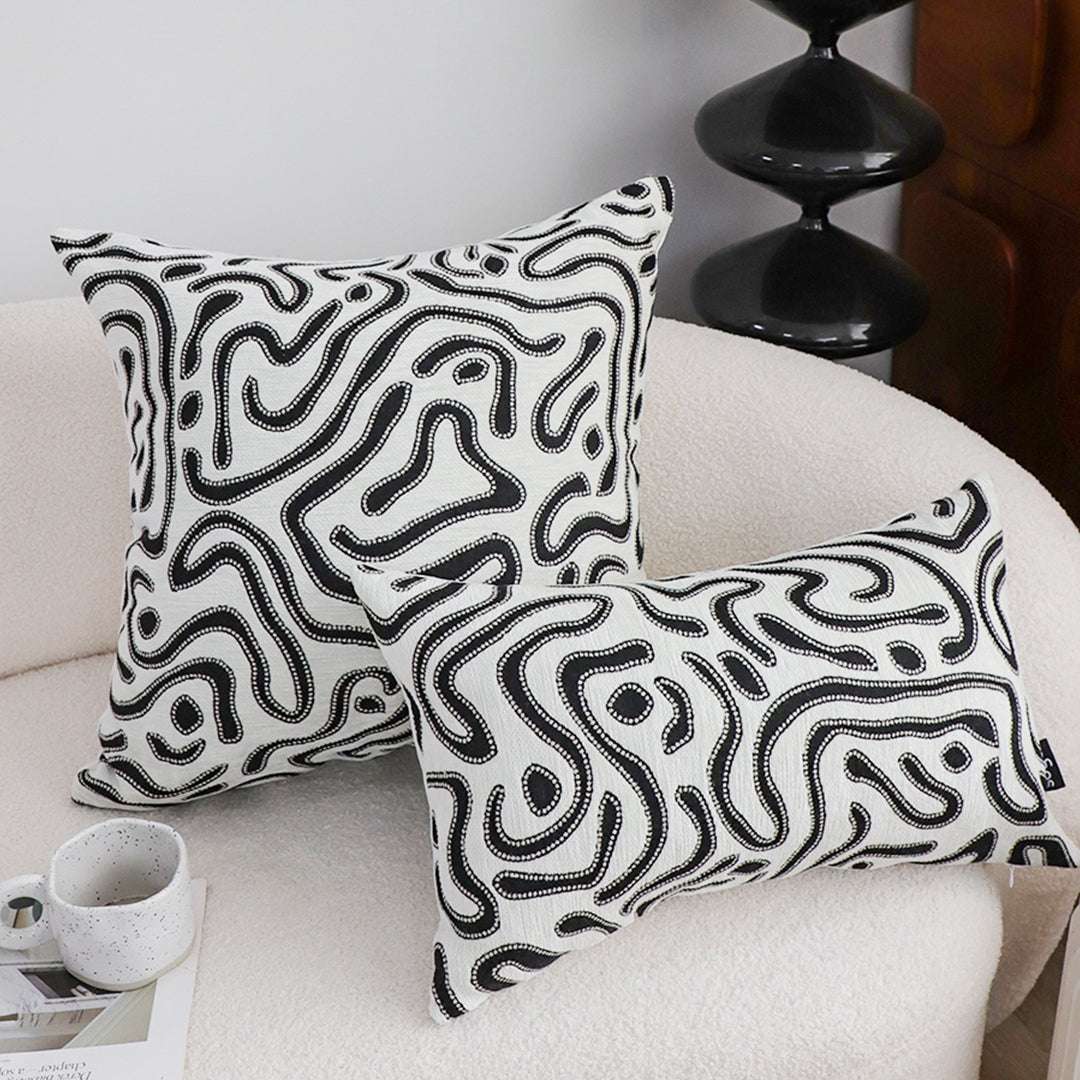 SOGA 2X 50cm Black White Abstract Swirl Pattern Decorative Throw Pillow $ 140