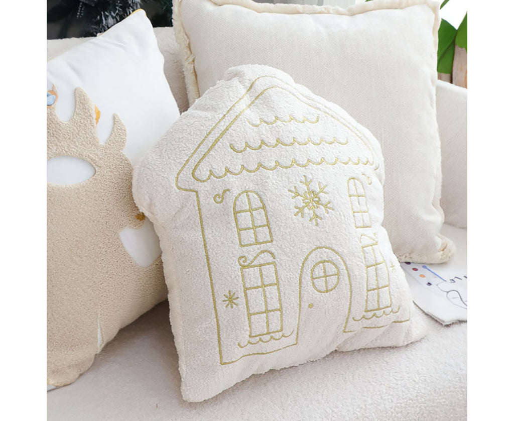 SOGA 40x45cm Festive White Christmas House Shaped Holiday Throw Pillow
