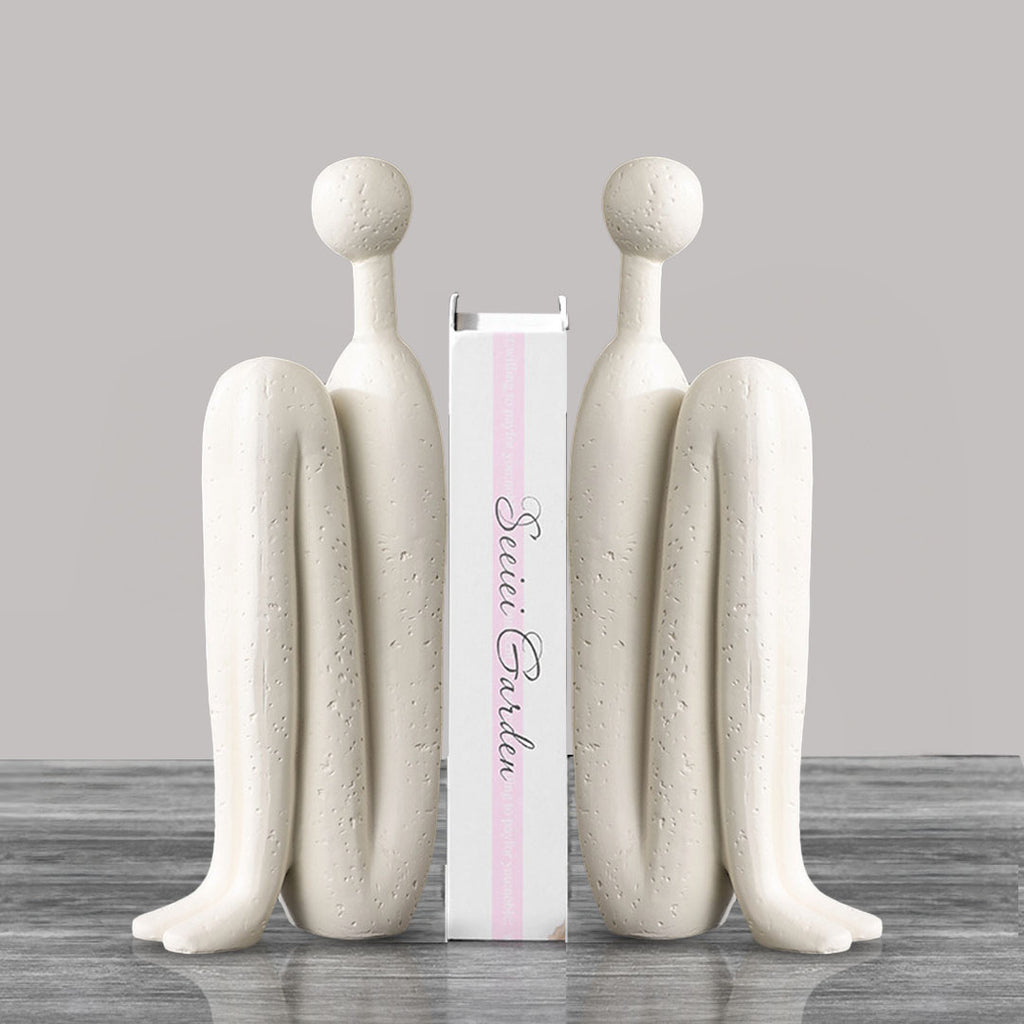 SOGA 10x28cm Ornament Modern Stickman Art Sculpture Minimalist Resin Statue Round Head for Home Decor and Bookend