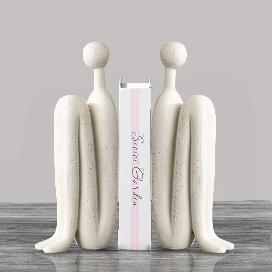 SOGA 10x28cm Ornament Modern Stickman Art Sculpture Minimalist Resin Statue Round Head for Home Decor and Bookend