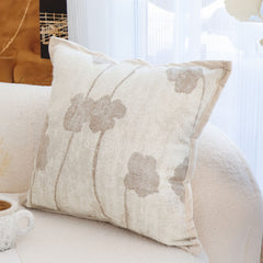 SOGA 2X 45cm Botanical Beige Poppy Flower Print Linen Decorative Throw Pillow