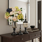 SOGA 2 x Clear Glass Flower Vase with Lid and White Flower Filler Vase Black Set