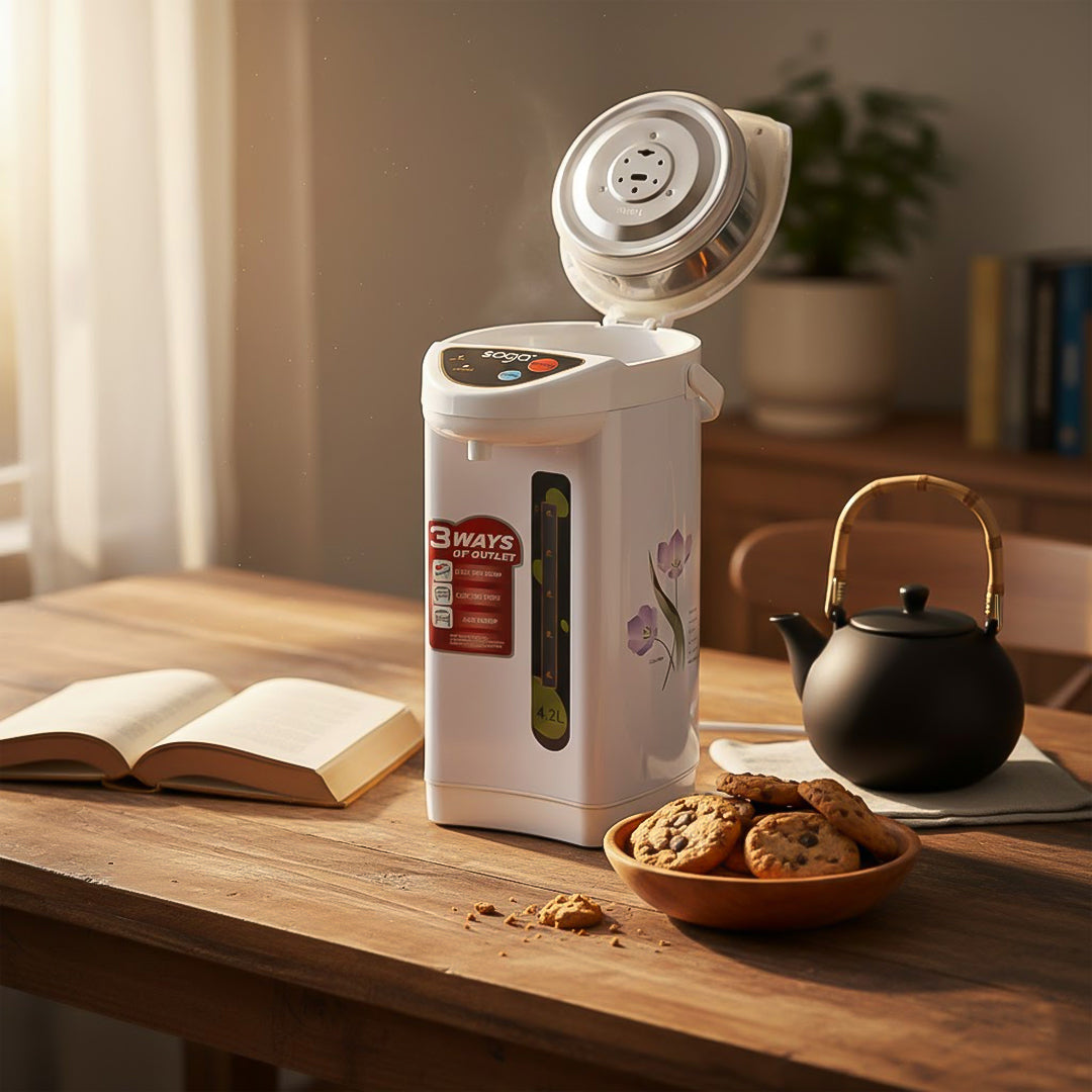 SOGA 4.2L White Plastic Exterior Electric Thermal Pot Dispenser with 3 Dispensing Modes