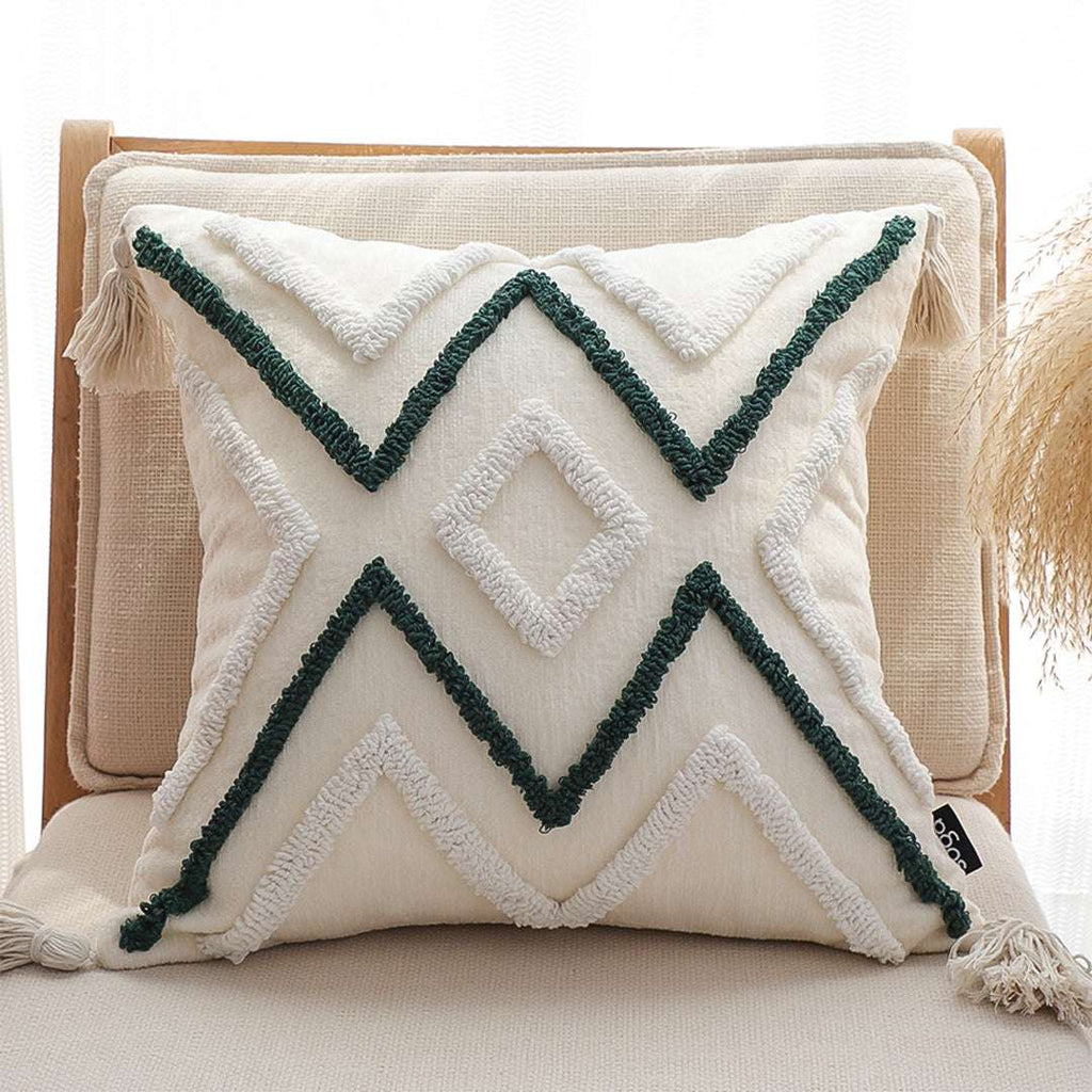 SOGA Boho Tufted Cushion 45cm Tassel Beige Green Geometric Chevron Throw Pillow $ 72