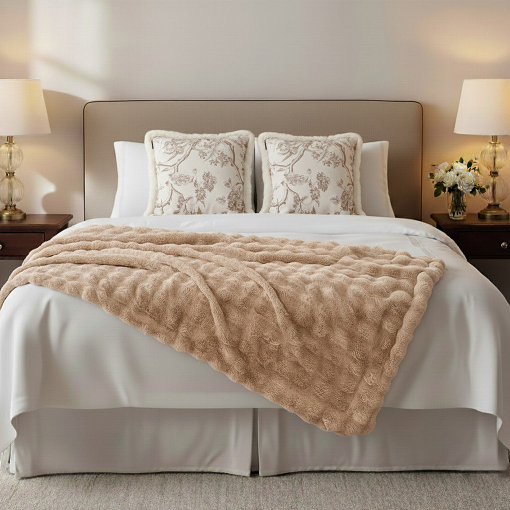 SOGA Home & Living Bundle – 2 Light Luxury French Plush Pillow & Camel Fuzzy Throw Blanket