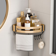 SOGA Gold Wall-Mounted Triangular Bathroom Storage Corner Vanity Organiser Space Saving Adhesive Shelf Rack with Hooks