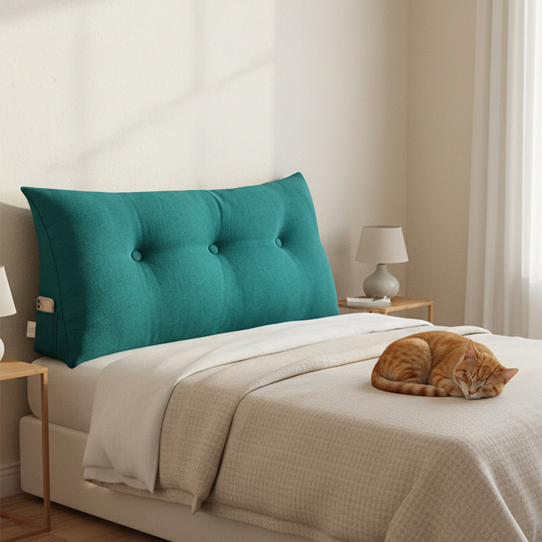 SOGA 2X 100cm Blue Green Triangular Wedge Bed Pillow Headboard Backrest Bedside Tatami Cushion Home Decor
