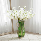 SOGA 51cm Green Glass Tall Floor Vase and 10pcs White Artificial Fake Flower Set