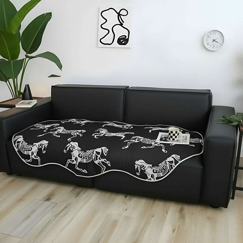 SOGA Two-Seater Black Horse Print 90x180cm Throw Blanket Sofa Cover $ 111