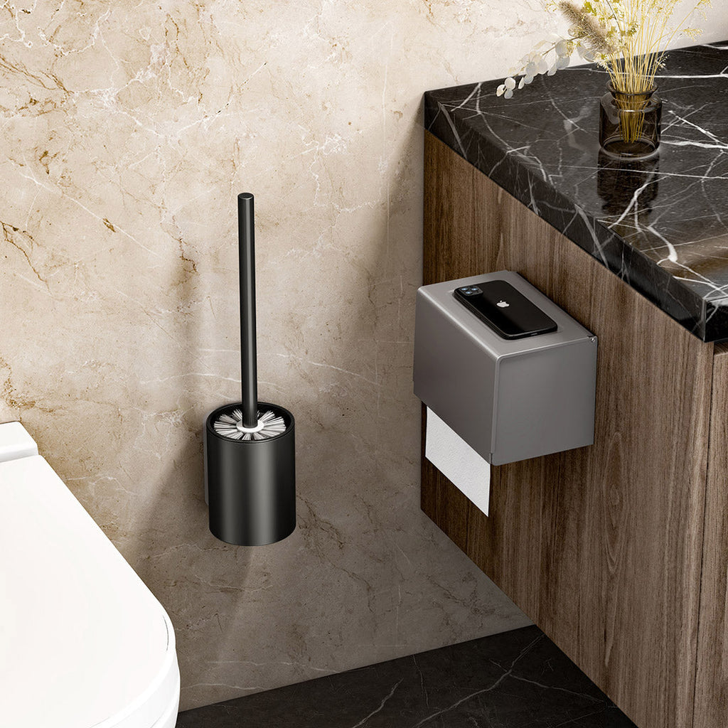 SOGA 2X 27cm Wall-Mounted Toilet Brush – Black with Drain Holes