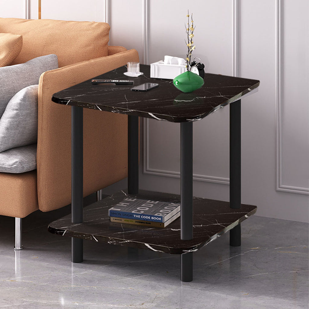 SOGA 2X 70cm Black Ceramic Side Table Stone Pattern Modern Design with Black Legs