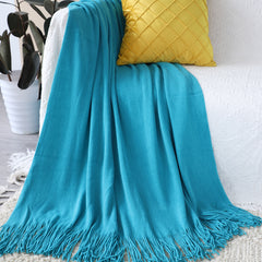 SOGA 2X Blue Acrylic Knitted Throw Blanket Solid Fringed Warm Cozy Woven Cover Couch Bed Sofa Home Decor