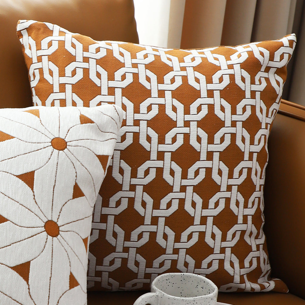 SOGA 50cm Brown Checkered Chain Jacquard Square Pillow Decorative Cushion for Home Decor