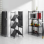 SOGA 4 Tier Steel Black Foldable Kitchen Cart Multi-Functional Shelves Storage Organizer with Wheels