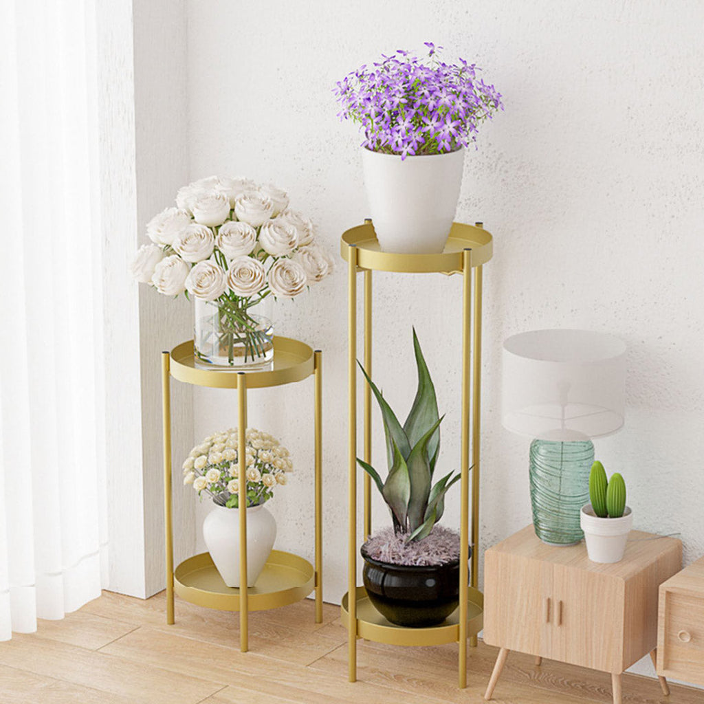 SOGA 4X 2 Layer 80cm Gold Metal Plant Stand Flower Pot Holder Corner Shelving Rack Indoor Display