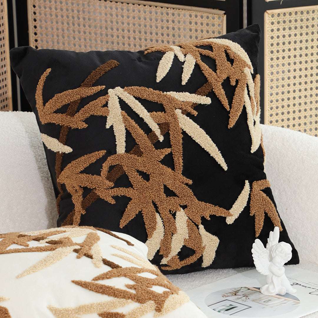 SOGA 2X 45cm Black Brown Bamboo Leaf Botanical Embroidered Throw Pillow $ 118