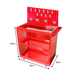 SOGA 2X 3 Tier Tool Storage Cart Portable Service Utility Heavy Duty Mobile Trolley with Porous Side Panels