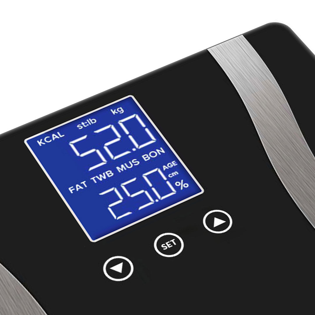 SOGA 2X Glass LCD Digital Body Fat Scale Bathroom Electronic Gym Water Weighing Scales Black