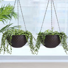 SOGA 2X Coffee Large Hanging Resin Flower Pot Self Watering Basket Planter
