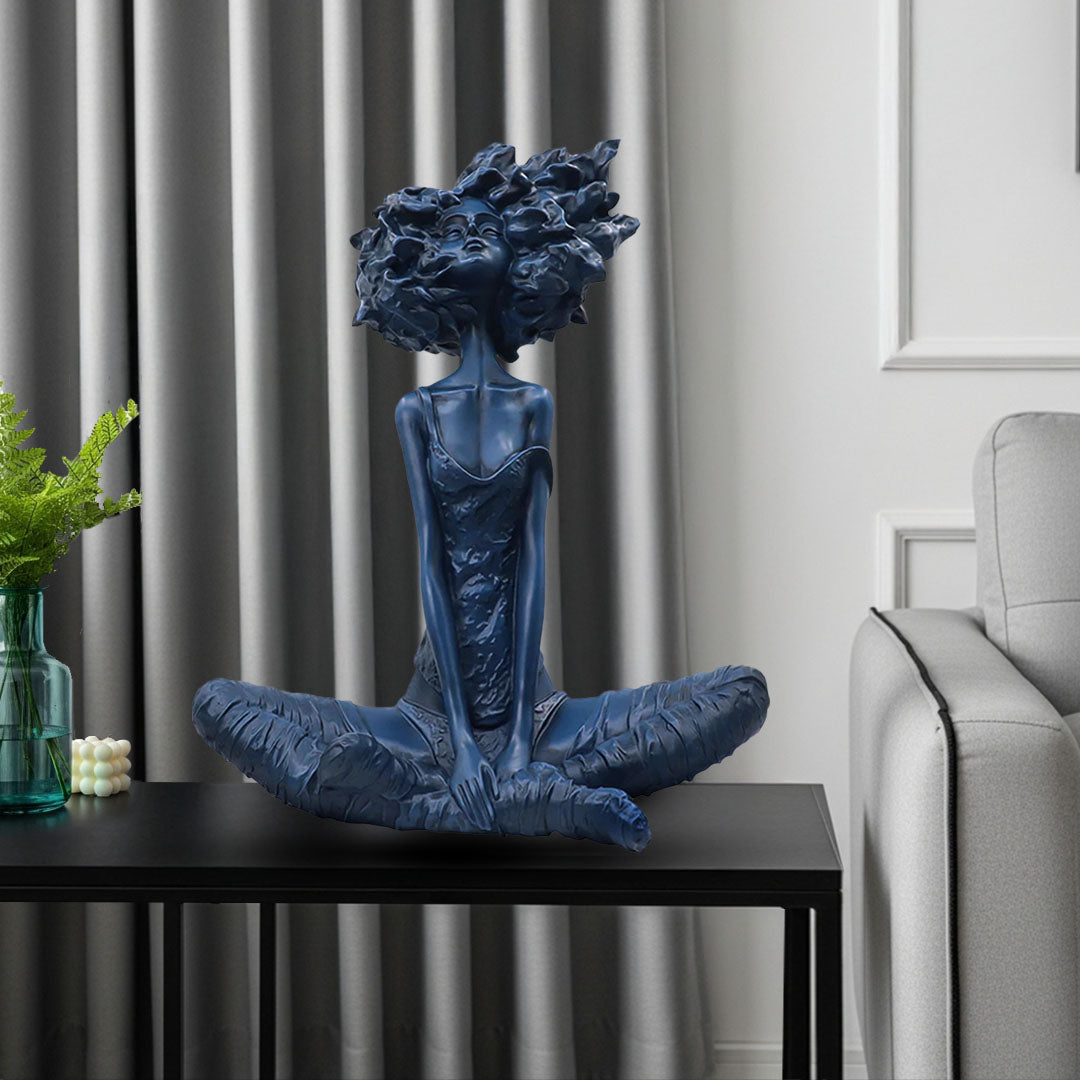 SOGA 59cm Blue Resin Sculpture – Abstract Yoga Girl Home Décor